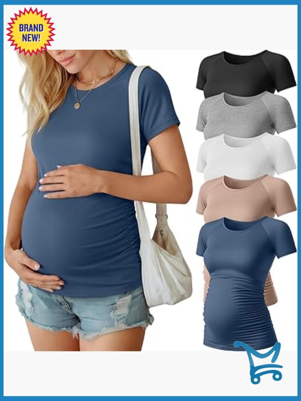 5 Pack Maternity Tops Short Sleeve Side Ruched Tee Shirts